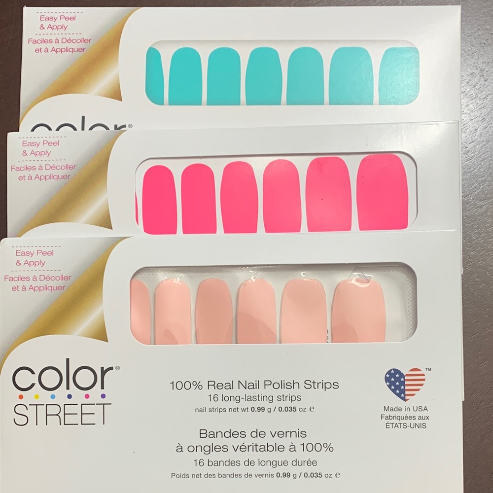 Color Street Nail Polish Strips - Teal, Coral, Beige
